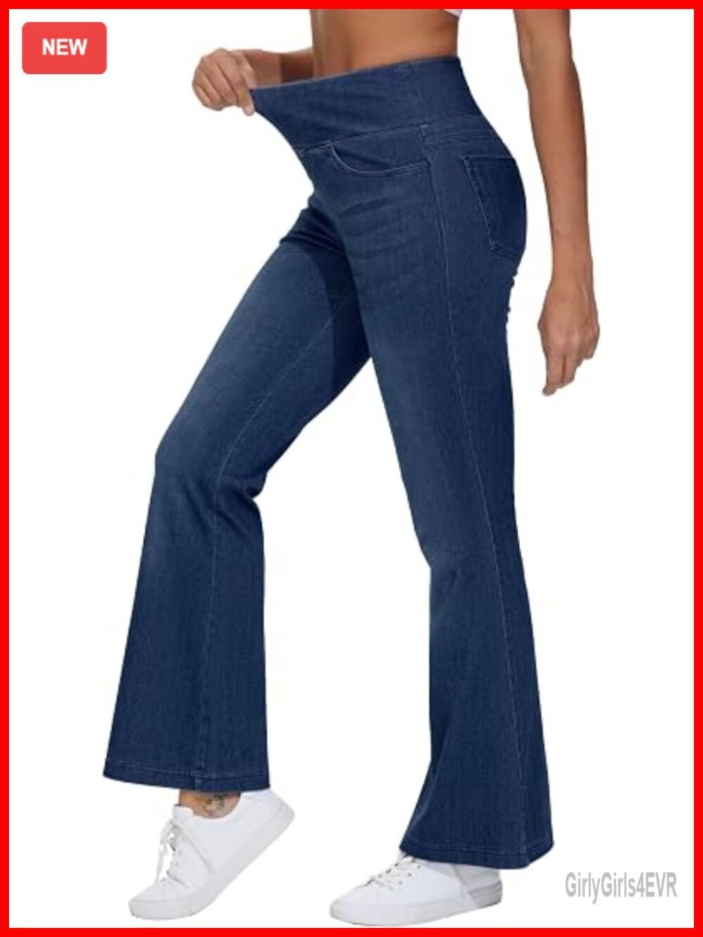 High Waisted Bell Bottom Flare Jeans with Pockets Tummy Control